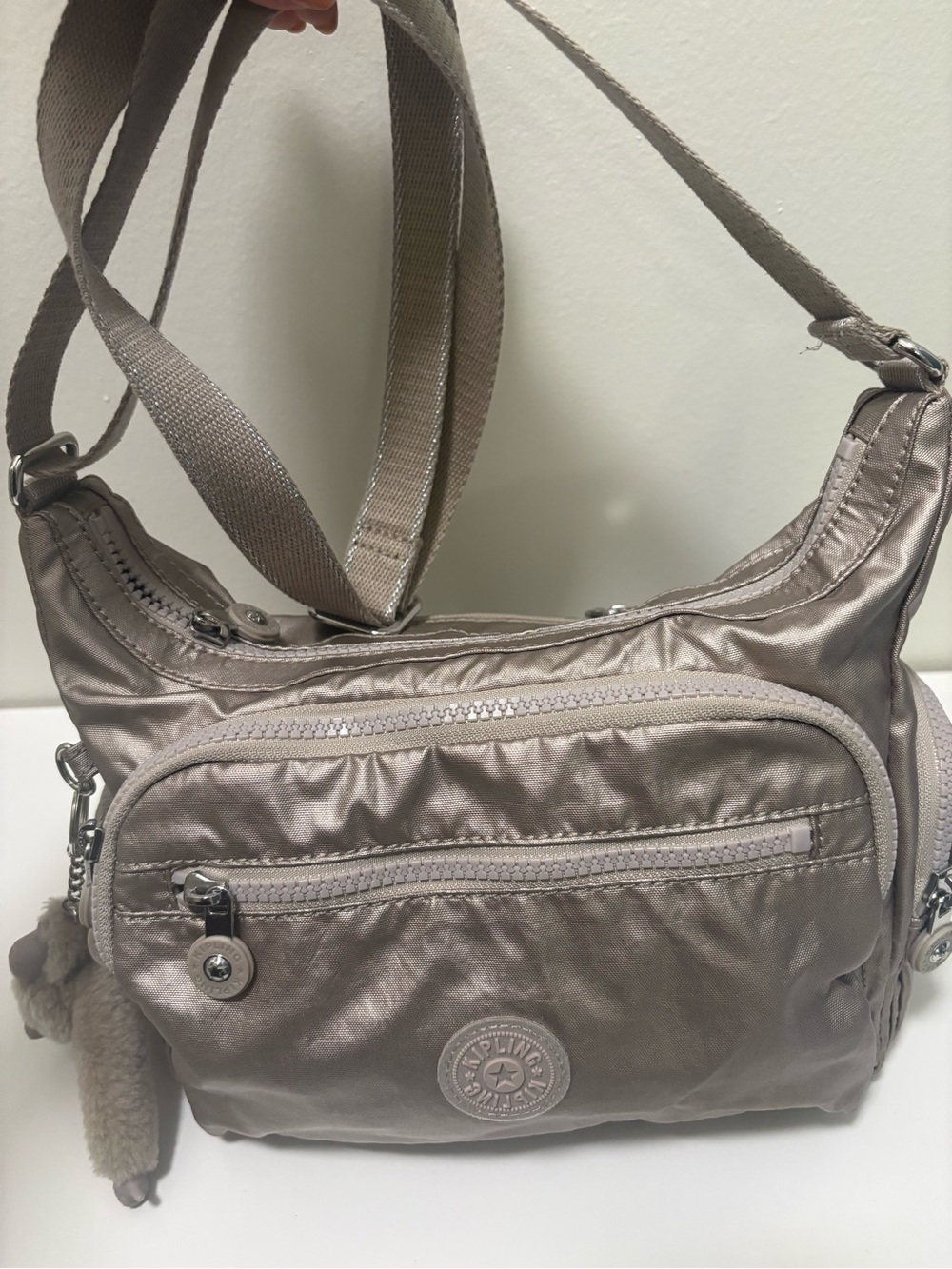 Kipling Metallic Taupe Nylon Crossbody Bag
